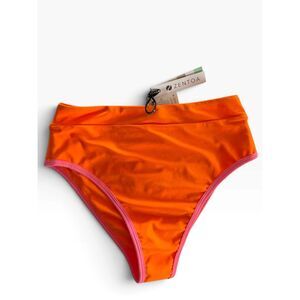 Zentoa vibrant orange high-waisted bikini bottoms with pink binding trim NWT